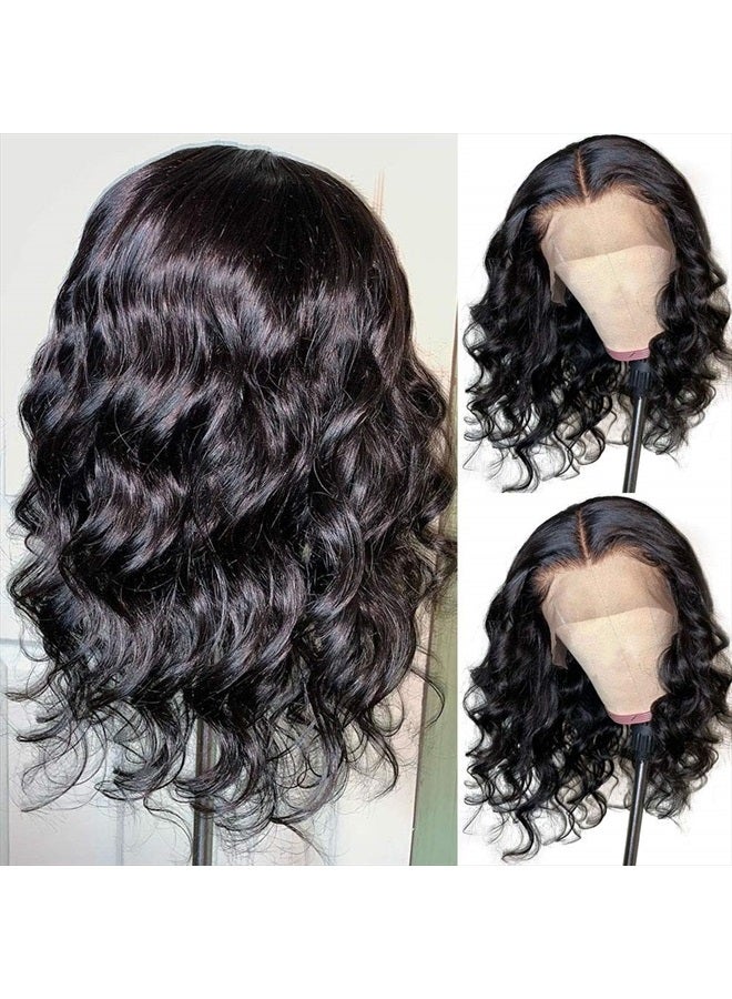 ANDRIA Short Lace Front Baby hair wig Natural Black, Natural Loose Wave Synthetic Heat Resistant Fiber, Glueless for Women 16 Inches - Image 4