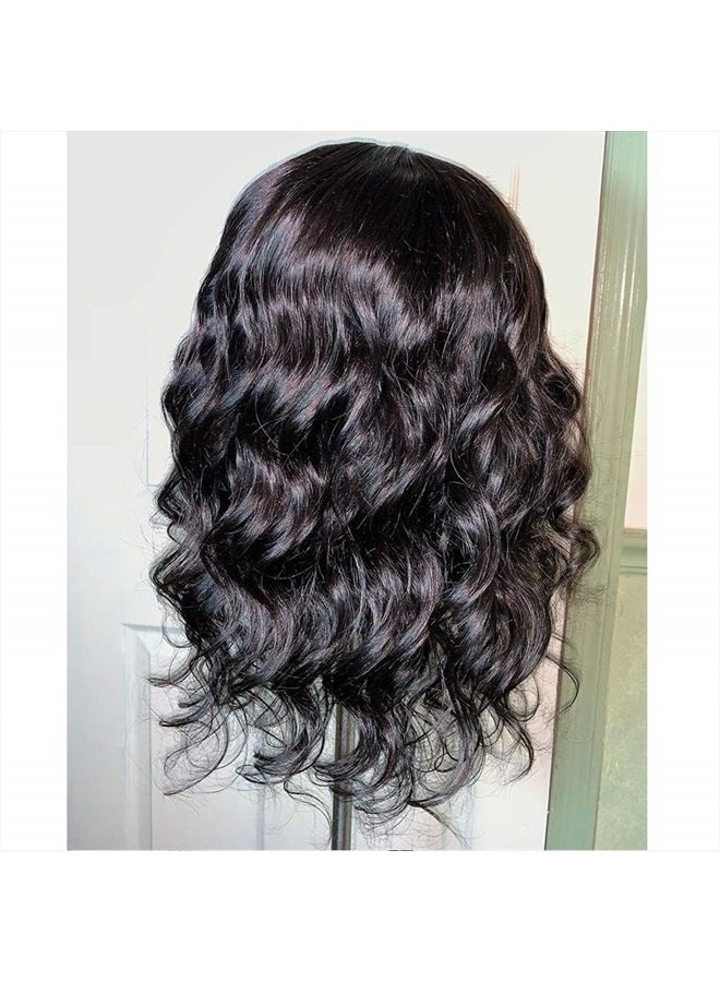 ANDRIA Short Lace Front Baby hair wig Natural Black, Natural Loose Wave Synthetic Heat Resistant Fiber, Glueless for Women 16 Inches - Image 2