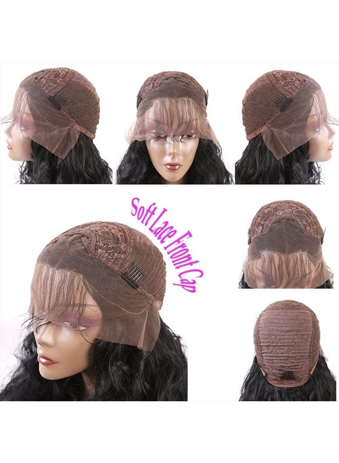 ANDRIA Short Lace Front Baby hair wig Natural Black, Natural Loose Wave Synthetic Heat Resistant Fiber, Glueless for Women 16 Inches - Image 5