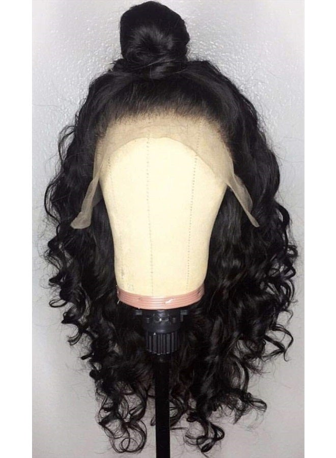 ANDRIA Short Lace Front Baby hair wig Natural Black, Natural Loose Wave Synthetic Heat Resistant Fiber, Glueless for Women 16 Inches - Image 3
