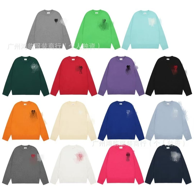 Men'S And Women'S Cardigans Round Neck V Neck Loose Knitwears Pure Color Heart Casual Knitwears For Men And Women Couples - Image 3