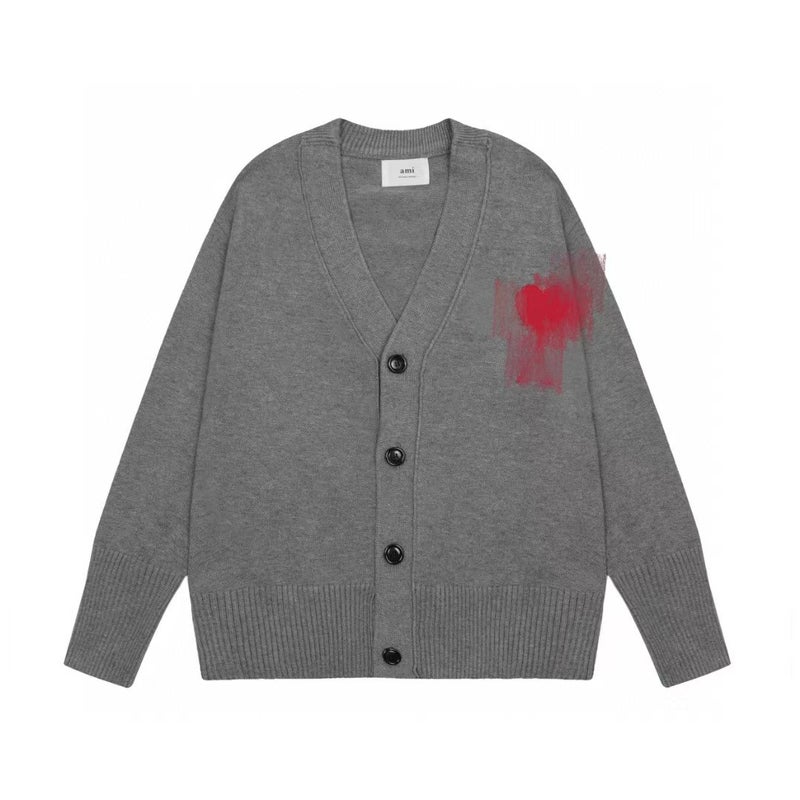 Men'S And Women'S Cardigans Round Neck V Neck Loose Knitwears Pure Color Heart Casual Knitwears For Men And Women Couples - Image 1