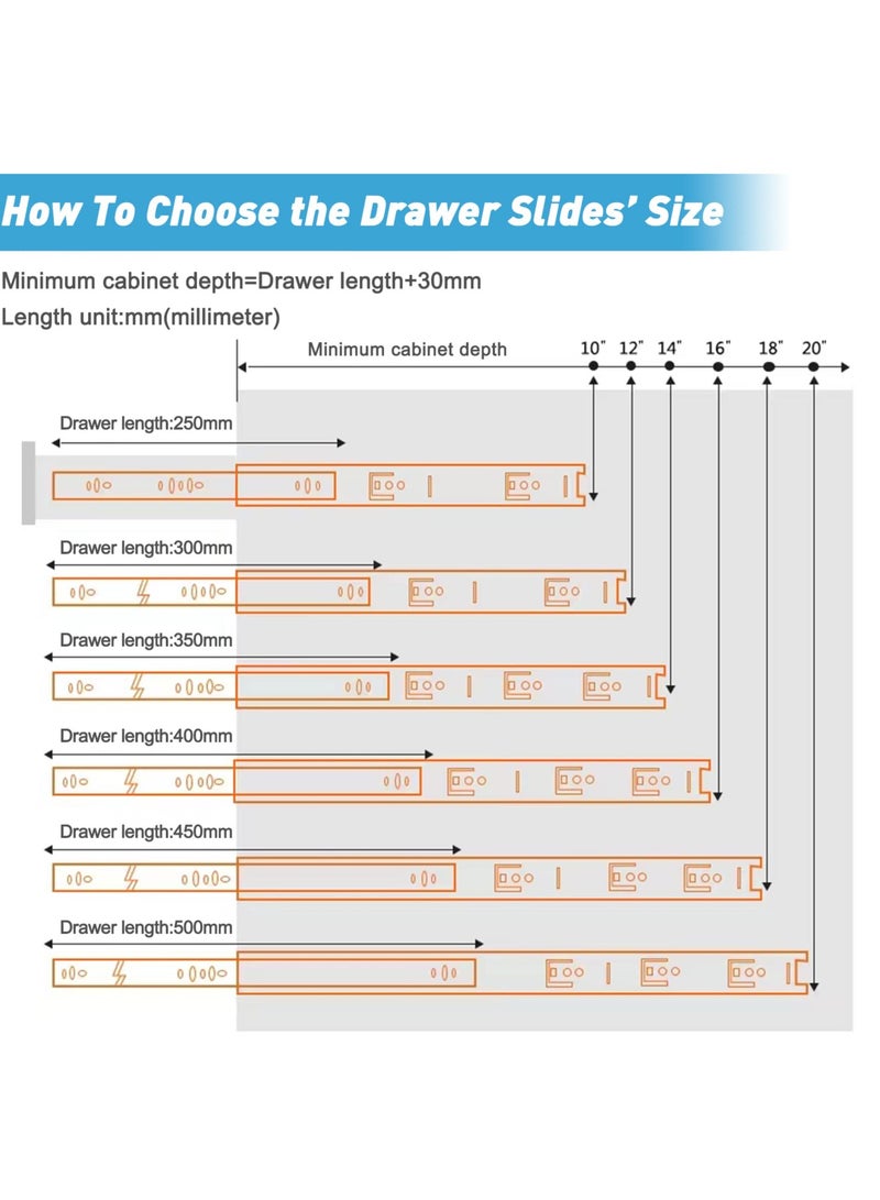 SYOSI سلسلة 1 زوج من أشرطة الدرج الثقيلة، أشرطة إغلاق ناعمة، أشرطة درج كاملة التمديد، أشرطة درج تحمل كرات أقل ضوضاء (14 بوصة) - Image 4