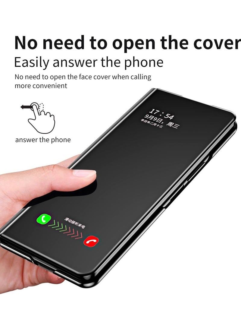 VKL حافظة متوافقة مع هاتف Samsung Galaxy Z Fold 5 5G مع حامل، جلد بولي يوريثين، غطاء شفاف قابل للطي مع مرآة وغطاء واقٍ مقاوم للصدمات لهاتف Galaxy Z Fold 5 2023 (أسود) - Image 4