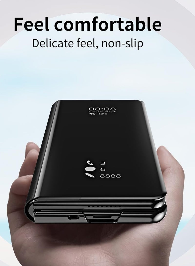 VKL حافظة متوافقة مع هاتف Samsung Galaxy Z Fold 5 5G مع حامل، جلد بولي يوريثين، غطاء شفاف قابل للطي مع مرآة وغطاء واقٍ مقاوم للصدمات لهاتف Galaxy Z Fold 5 2023 (أسود) - Image 5