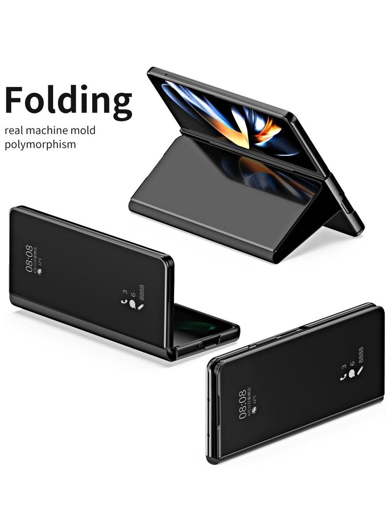 VKL حافظة متوافقة مع هاتف Samsung Galaxy Z Fold 5 5G مع حامل، جلد بولي يوريثين، غطاء شفاف قابل للطي مع مرآة وغطاء واقٍ مقاوم للصدمات لهاتف Galaxy Z Fold 5 2023 (أسود) - Image 2