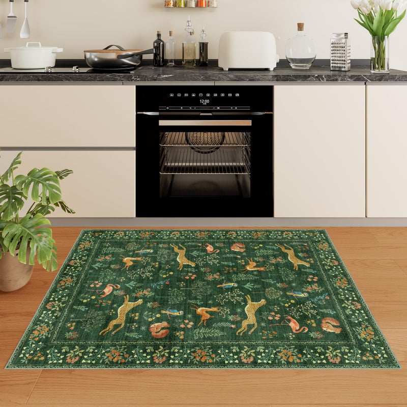 DUKINO 2x3 Rug, Washable Animal Rugs for Entryway, Non Slip Indoor Door Mat, Soft Low Pile Small Area Carpet for Entrance, Bedroom, Kitchen, Laundry, Bathroom, Green - Image 3