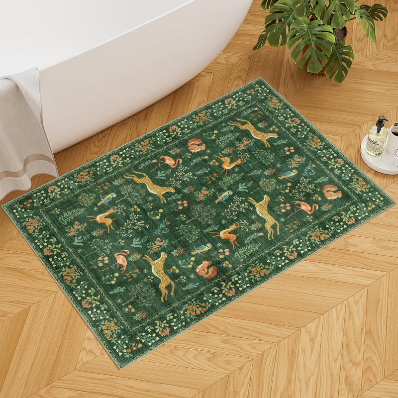 DUKINO 2x3 Rug, Washable Animal Rugs for Entryway, Non Slip Indoor Door Mat, Soft Low Pile Small Area Carpet for Entrance, Bedroom, Kitchen, Laundry, Bathroom, Green - Image 4