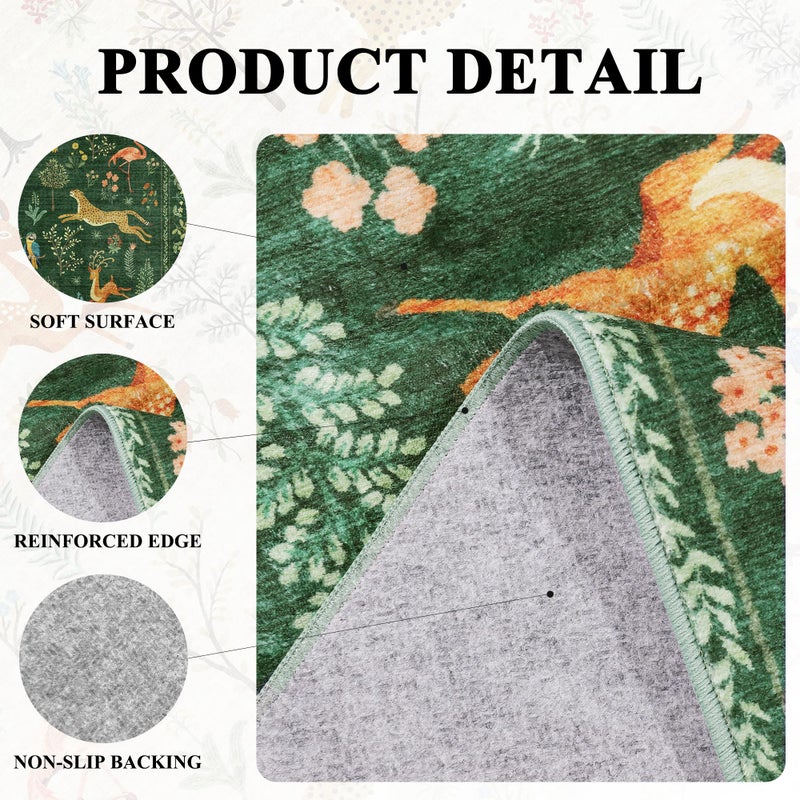 DUKINO 2x3 Rug, Washable Animal Rugs for Entryway, Non Slip Indoor Door Mat, Soft Low Pile Small Area Carpet for Entrance, Bedroom, Kitchen, Laundry, Bathroom, Green - Image 5