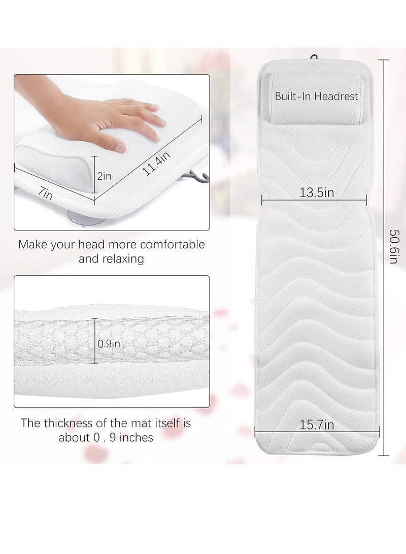 Idle Hippo Full Body Bath Pillow for Bathtub, Non-Slip Bath Pillows for Tub, Spa Bathtub Pillow Cushion for Headrest Neck Shoulder and Back Rest Support，Relaxation Spa Accessories-50 x 15" (White)  - Image 2