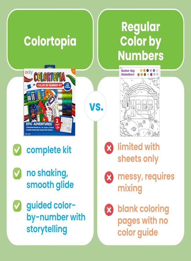 Ooly Colortopia Color by Number Paint Marker Kit - 2 Illustrated Boards, 6 Double-Ended Water-Based Paint Markers, 2 Removable Display Stands, Non-Toxic Art Kit for Kids & Teens - Epic Adventures - Image 3