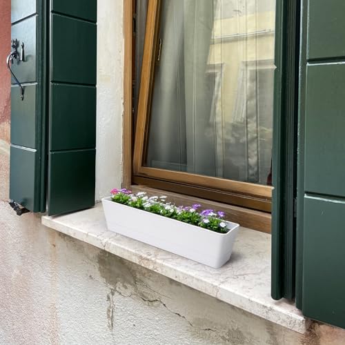 GREANER 16x3.8 Inch Window Boxes Planters, 1PCS Plastic Rectangle Potwith Tray, Lightweight Indoor Succulent Cactus Flowers Vegetable Herb Planters for Balcony, Office, Garden, Outdoor, Windowsill - Image 4