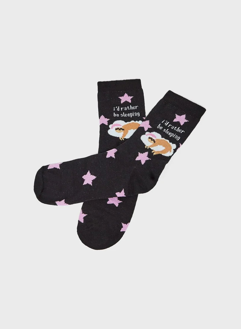 NEW LOOK Sloth Sleeping Slogan Socks