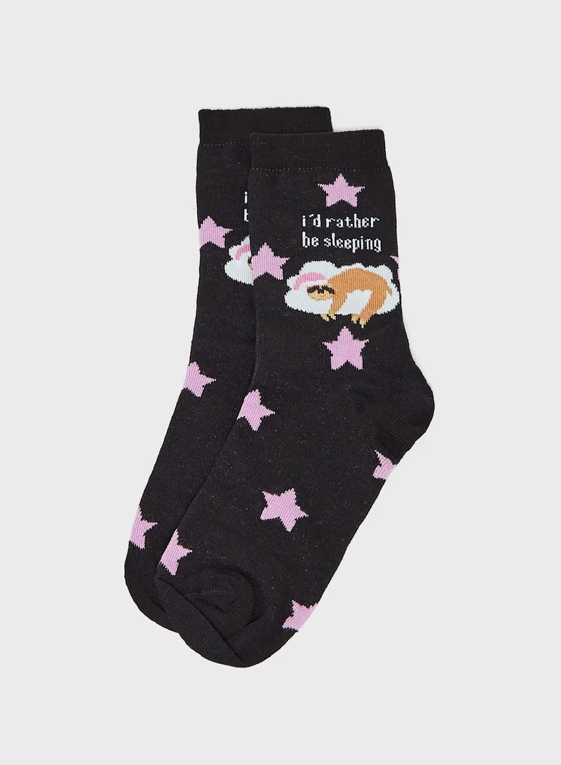 NEW LOOK Sloth Sleeping Slogan Socks