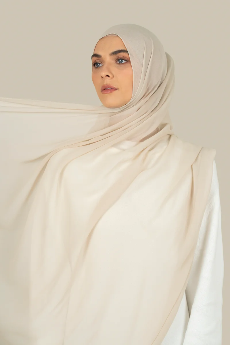 silqrose  Ivory Silk Georgette Hijab for Women | Best Price UAE