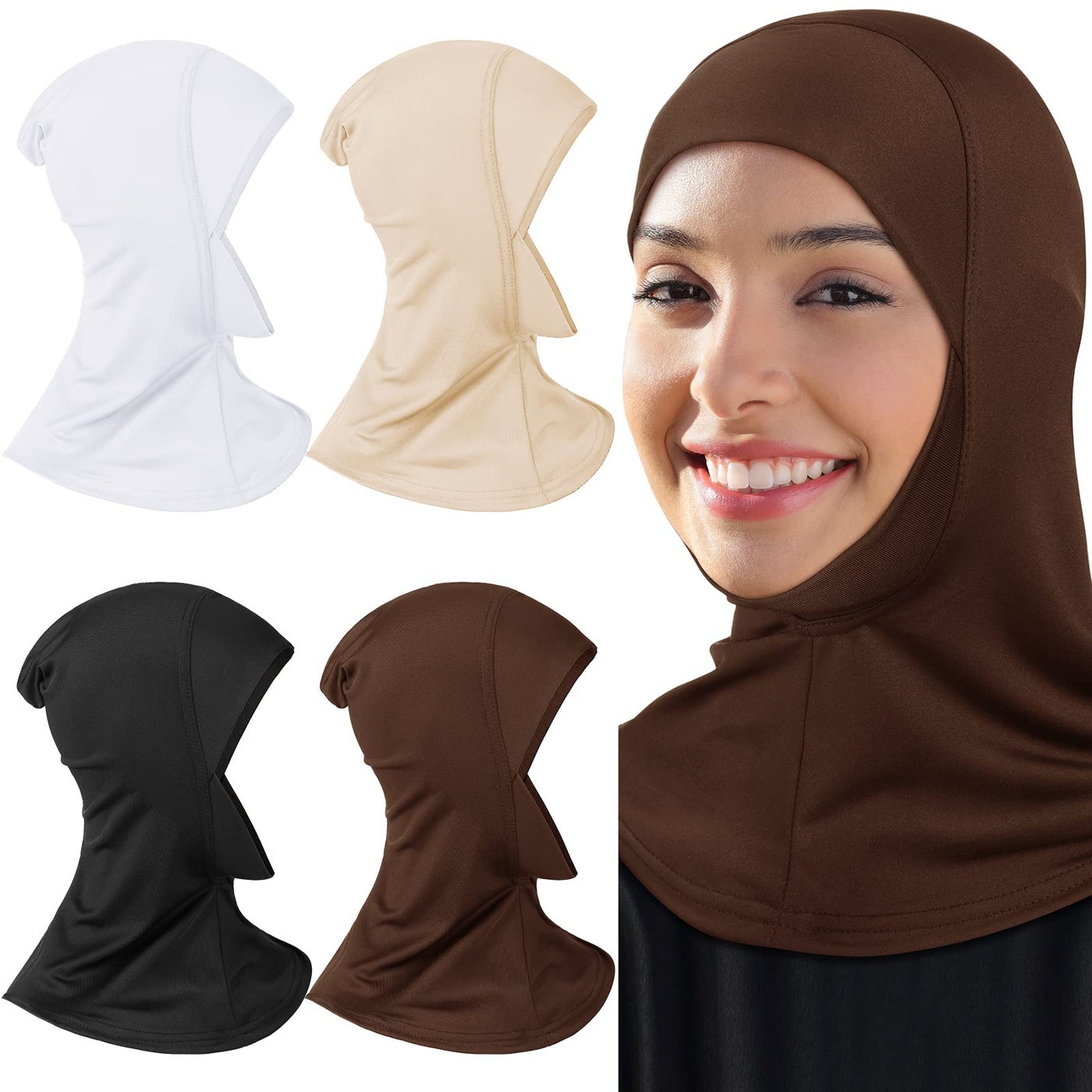 Geyoga 4 Pieces Modal Hijab Cap Adjustable Muslim Stretchy Turban Shawl Cap for Lady Under Scarf Stretch Jersey Full Neck Cover/ Coverage Head Bonnet Accessories