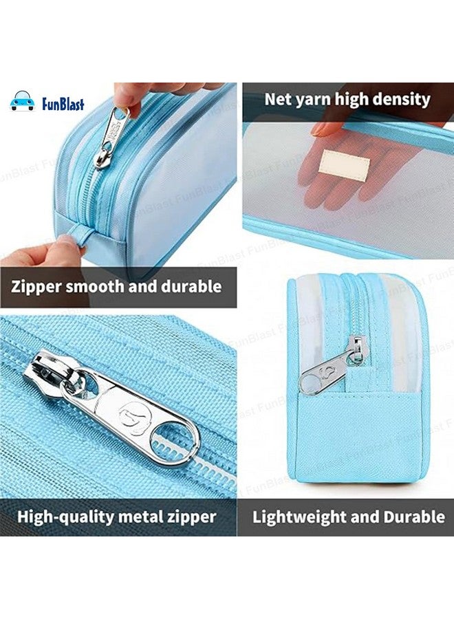 فنبلاست حافظة أقلام FunBlast، حقيبة أقلام شفافة مزودة بسحاب للإغلاق، حقيبة مكياج شفافة محمولة، حقيبة أقلام كبيرة السعة، حقيبة قرطاسية للطلاب والفتيات والبالغين والمكاتب (أزرق) - Image 3