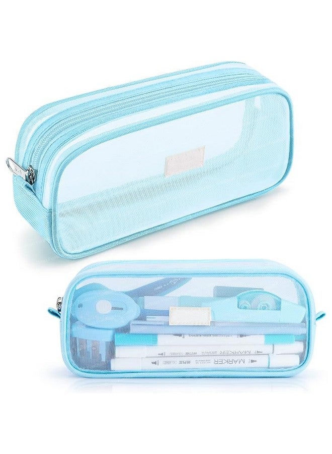 فنبلاست حافظة أقلام FunBlast، حقيبة أقلام شفافة مزودة بسحاب للإغلاق، حقيبة مكياج شفافة محمولة، حقيبة أقلام كبيرة السعة، حقيبة قرطاسية للطلاب والفتيات والبالغين والمكاتب (أزرق) - Image 1