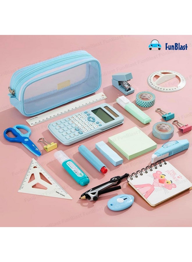 فنبلاست حافظة أقلام FunBlast، حقيبة أقلام شفافة مزودة بسحاب للإغلاق، حقيبة مكياج شفافة محمولة، حقيبة أقلام كبيرة السعة، حقيبة قرطاسية للطلاب والفتيات والبالغين والمكاتب (أزرق) - Image 4
