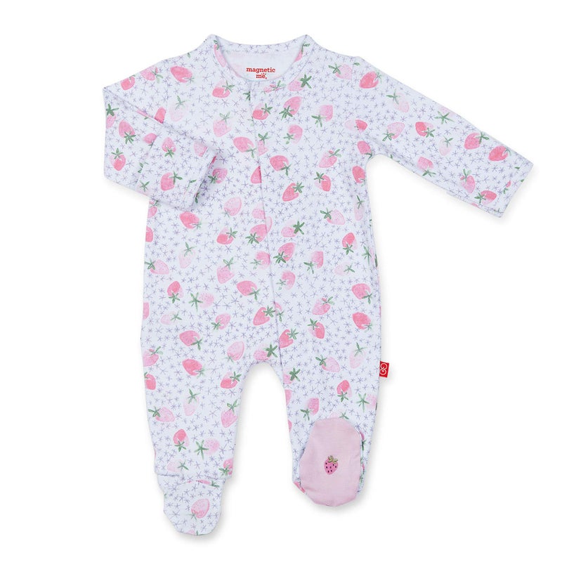 Magnetic Me 100% Organic Cotton Magnetic Baby Footie Pajamas | Super Soft Cotton Fabric | Strawberries and Cream | 3-6 Months - Image 1