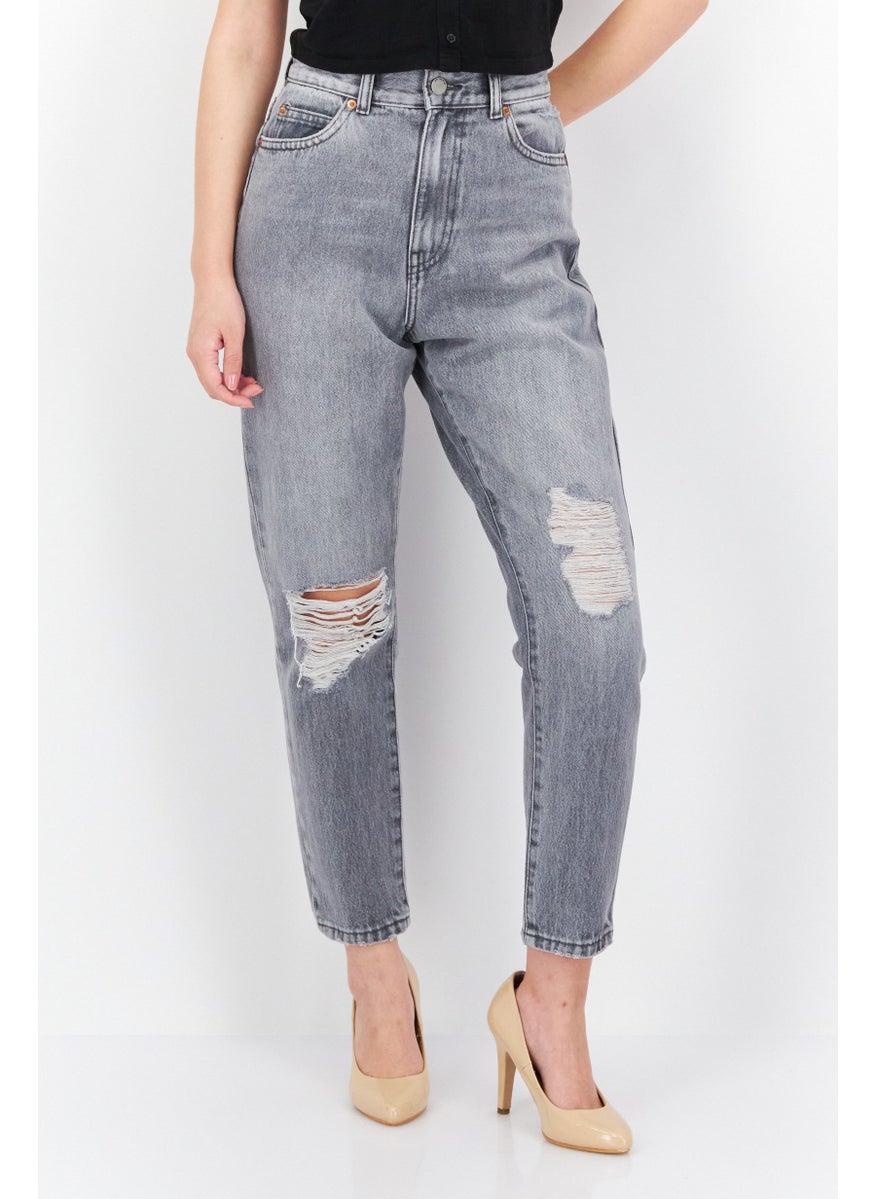 Dr Denim Women Regular Fit Wash Ripped Non Stretchable Denim Jeans, Light Grey  - Image 1