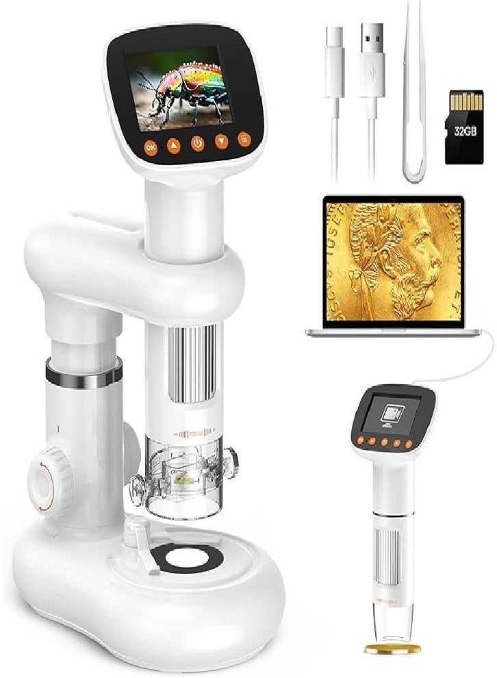 Generic Children's microscope, including 32GB SD card Handheld digital microscope with 2-inch IPS screen, can take pictures and videos and download them to PC Mac 1000X pocket microscope for the whole family - Image 1