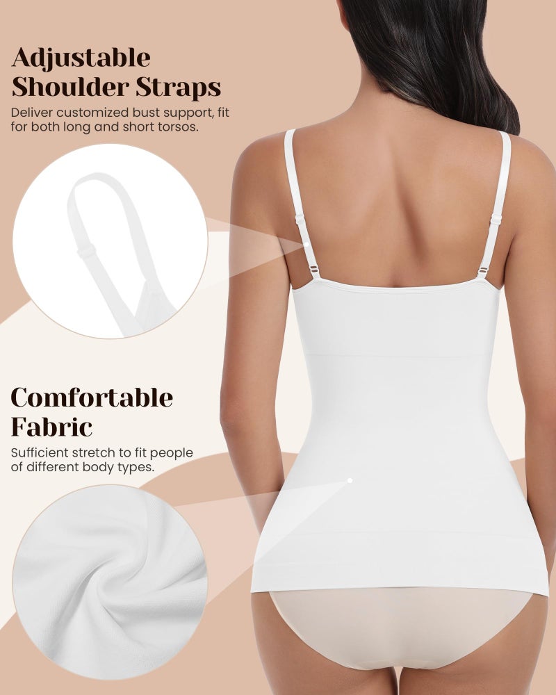 EUYZOU Womens 3PK Tummy Control Shapewear Tank Tops Seamless V-Neck Compression Tank Tops Body Shaper Camisole, Black/White/Blue L - Image 3