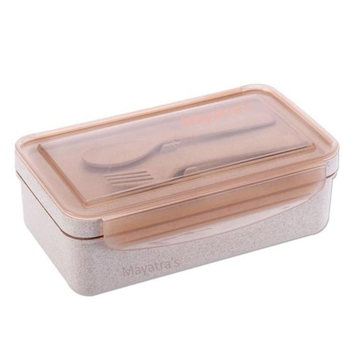 LUNCH BOX - BAMBOO WHEAT STRAW LUNCH BOX SET WITH 2 COMPARTMENTS WITH SPOON,AIRTIGHT & LEAKPROOF FOOD GRADE TIFFIN STORAGE CONTAINER BOX FOR OFFICE,SCHOOL,KIDS