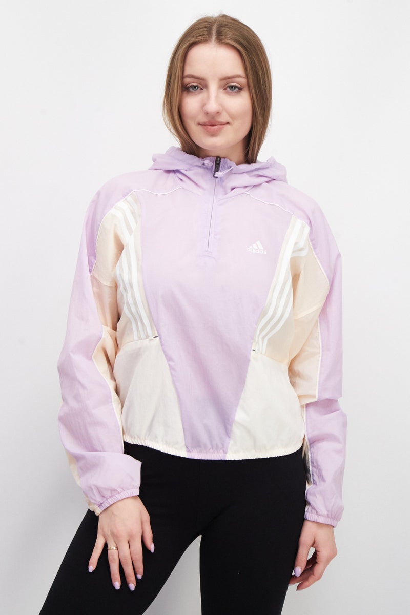 Adidas Women Sportswear Fit Hooded Long Sleeves Brand Logo Track Jacket, Multicolor - Image 1