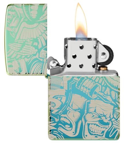 Zippo Laser 360° Tattoo Theme Design High Polish Teal Pocket Lighter - Image 3