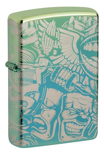 Zippo Laser 360° Tattoo Theme Design High Polish Teal Pocket Lighter - Image 1