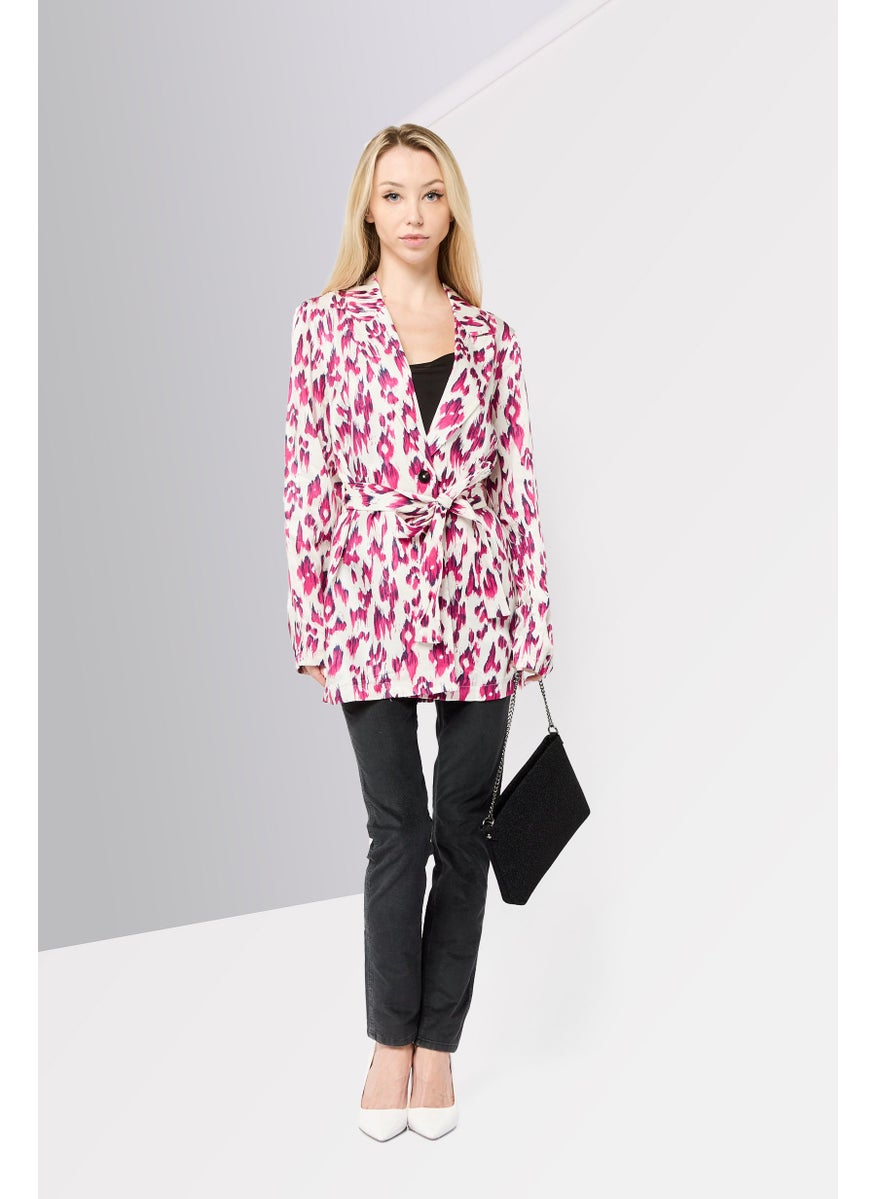 Scotch & Soda Women Regular Fit Allover Print Belted Casual Blazer, Multicolor  - Image 2