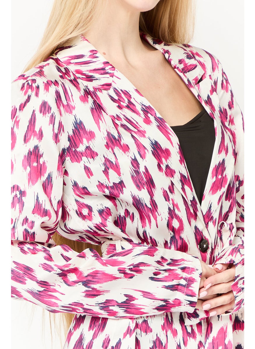 Scotch & Soda Women Regular Fit Allover Print Belted Casual Blazer, Multicolor  - Image 3