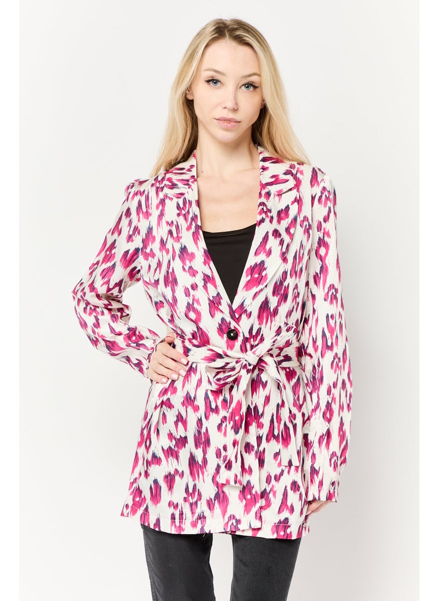 Scotch & Soda Women Regular Fit Allover Print Belted Casual Blazer, Multicolor  - Image 1