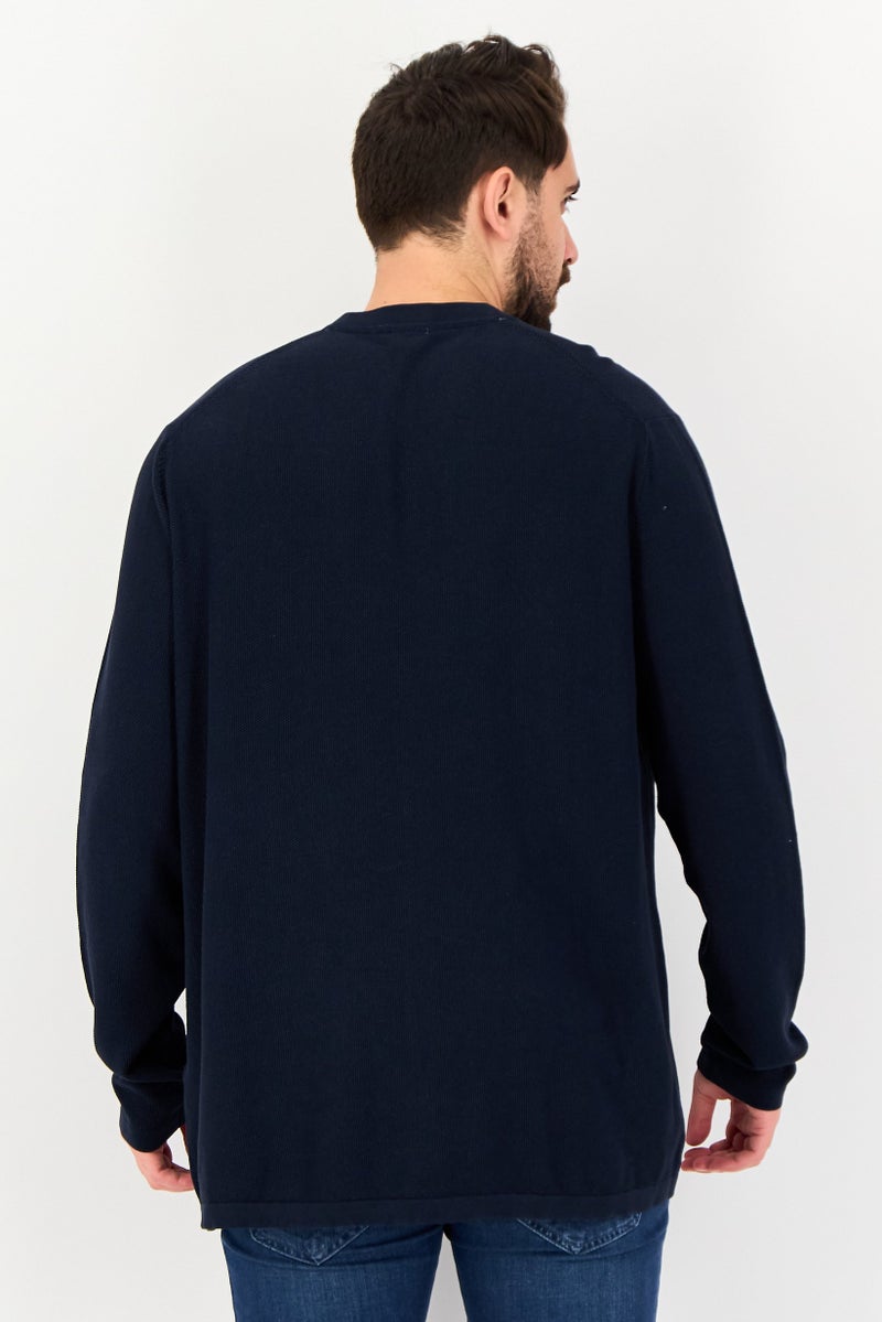 Celio Men Crew Neck Long Sleeve Textured Sweater, Navy - Image 4