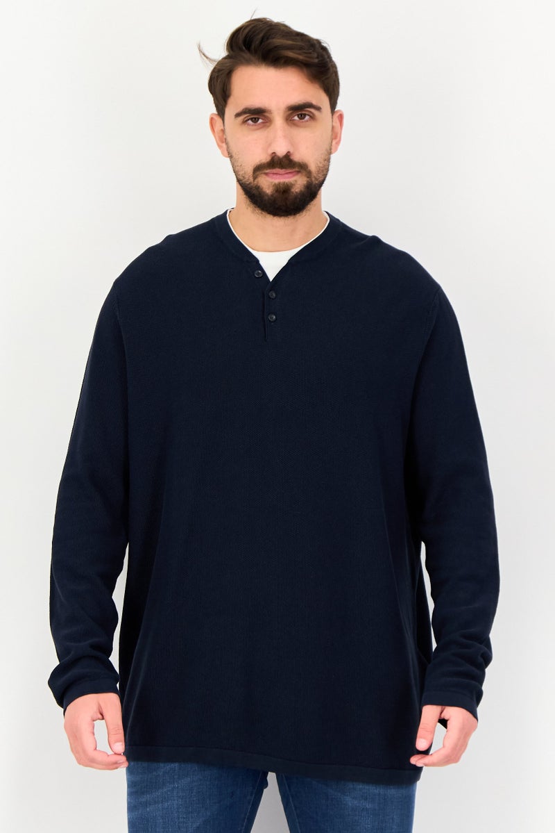 Celio Men Crew Neck Long Sleeve Textured Sweater, Navy - Image 1