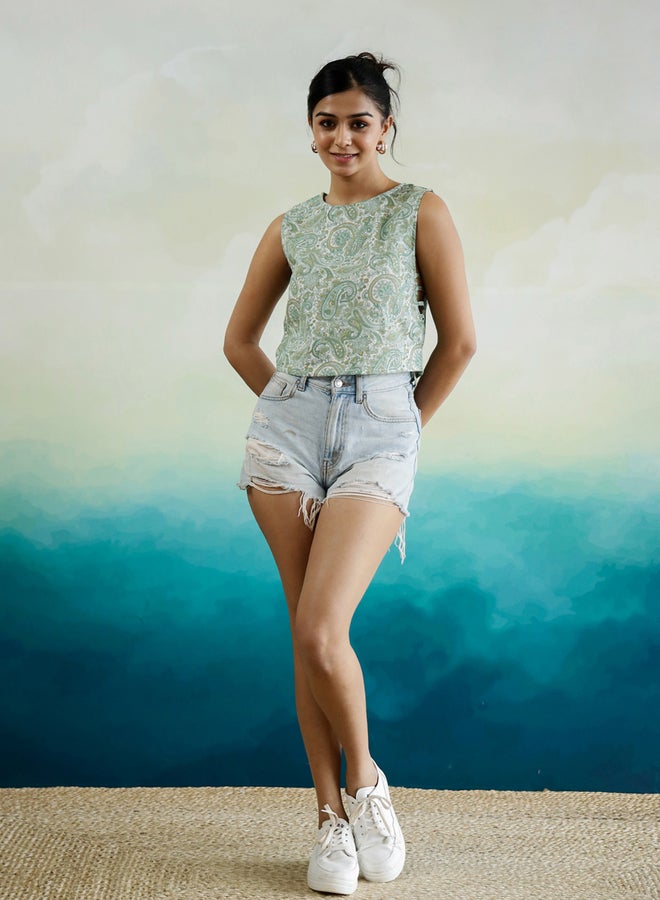 sanskrutihomes Paisley Printed Sleeveless Cotton Top  - Image 1