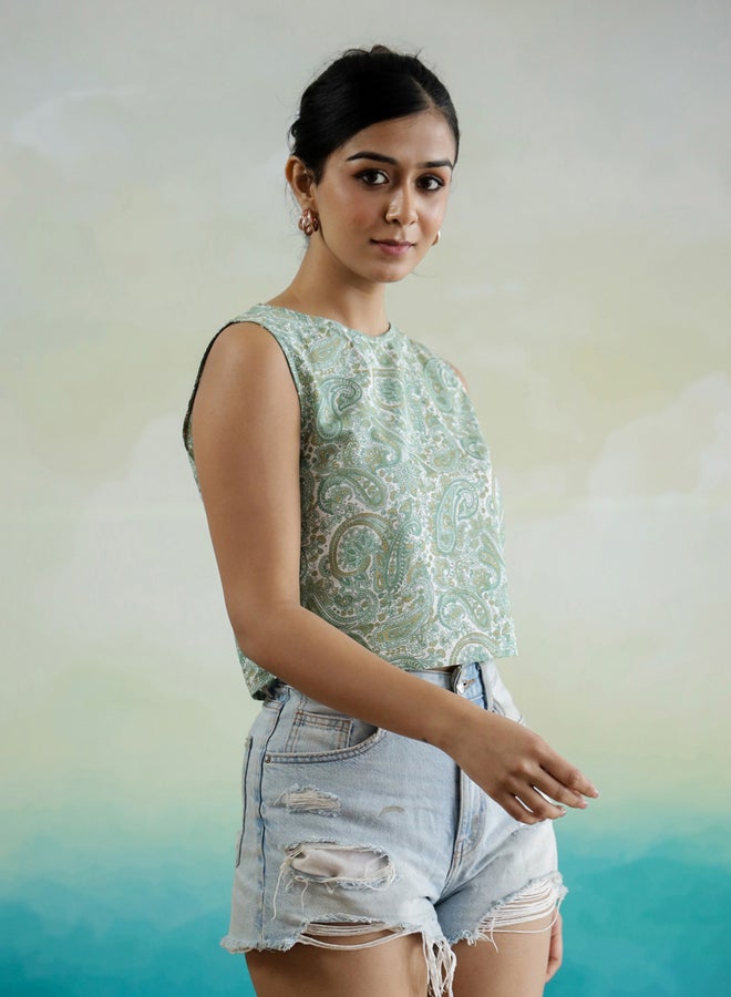 sanskrutihomes Paisley Printed Sleeveless Cotton Top  - Image 5
