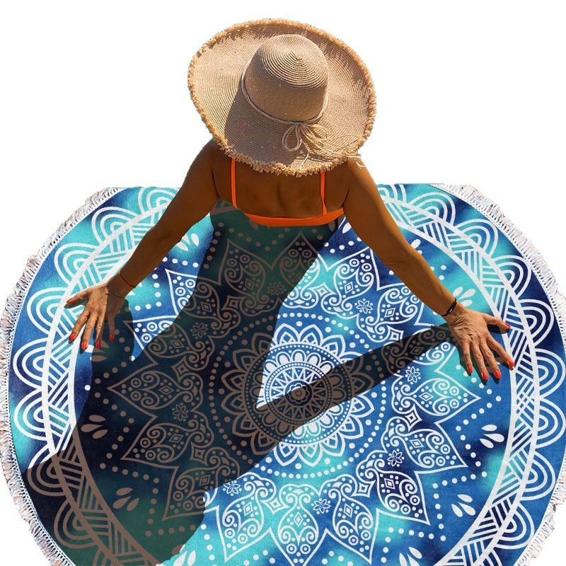 Microfiber Round Fringed Beach Towel 150x150cm Quick Dry - Image 4