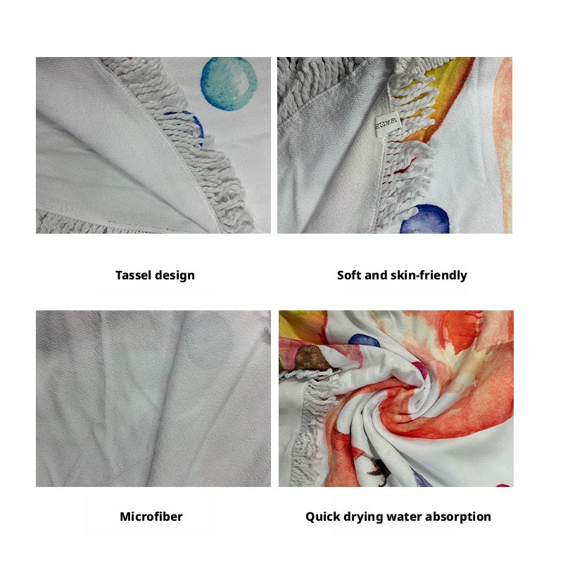 Microfiber Round Fringed Beach Towel 150x150cm Quick Dry - Image 3
