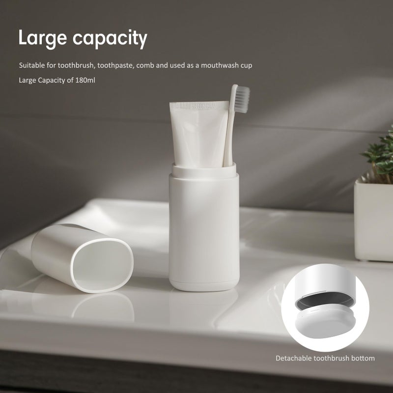 Baluca Travel Toothbrush Case, Portable Tooth Brush Holder and Toothpaste Cover Container with Mouthwash Cup, Compact Oral Clean Tools Organizer for Traveling/Camping/School/Home - Large Capacity White - Image 2