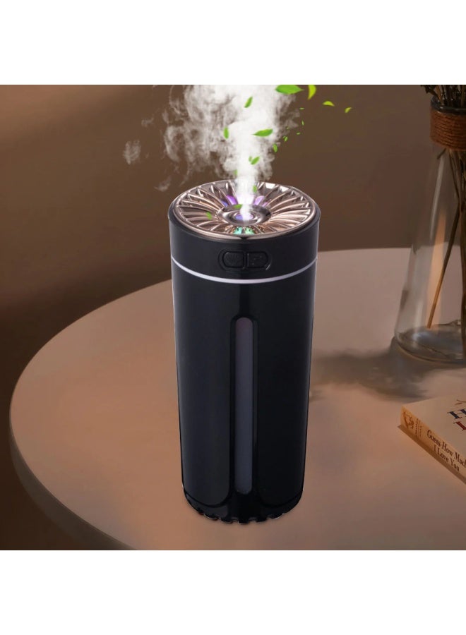 جهاز ترطيب هواء محمول يعمل بمنفذ USB، مزود ببطارية 800 مللي أمبير، ينشر رذاذًا باردًا من الزيوت العطرية. جهاز ترطيب هواء صغير للسيارة، يعمل بتقنية الموجات فوق الصوتية، وينشر رذاذًا كثيفًا، مزود بإضاءة ليلية LED ملونة (أسود). - Image 3