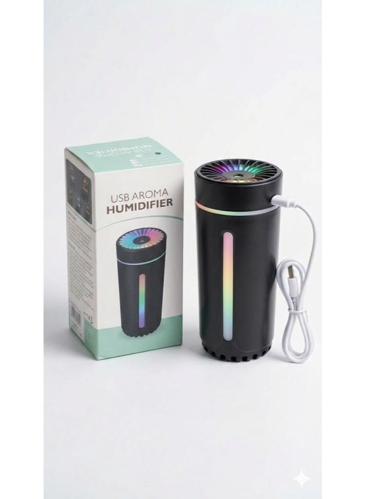 جهاز ترطيب هواء محمول يعمل بمنفذ USB، مزود ببطارية 800 مللي أمبير، ينشر رذاذًا باردًا من الزيوت العطرية. جهاز ترطيب هواء صغير للسيارة، يعمل بتقنية الموجات فوق الصوتية، وينشر رذاذًا كثيفًا، مزود بإضاءة ليلية LED ملونة (أسود). - Image 4