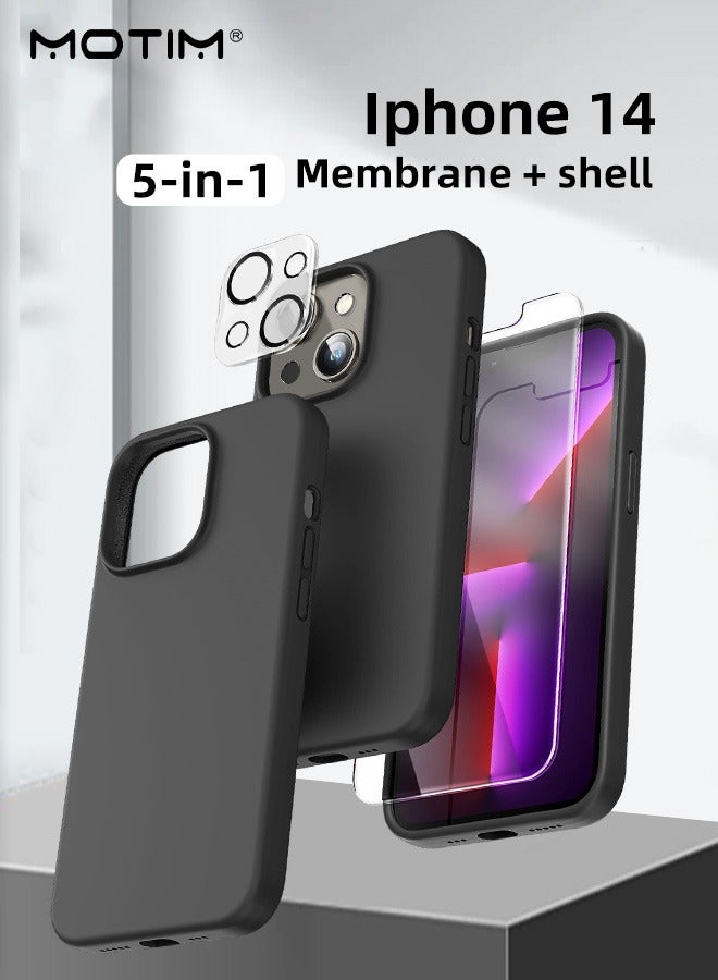 Motim iPhone 14 Case +2 Lens Film +2 Screen Film 5 in 1 Drop Protection Silicone iPhone 14 Phone Case Soft Cover Shockproof Slim Cover - Image 1