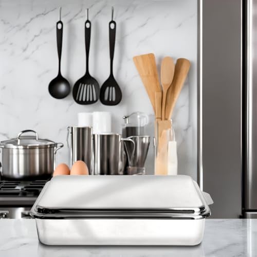 Lindy's Stainless Steel 9 X 13 Inches Covered Cake Pan with Stainless Steel Lid, Deep Pan for Baking Cakes, Breads, Casseroles, Fish, Vegetables and More - Image 4