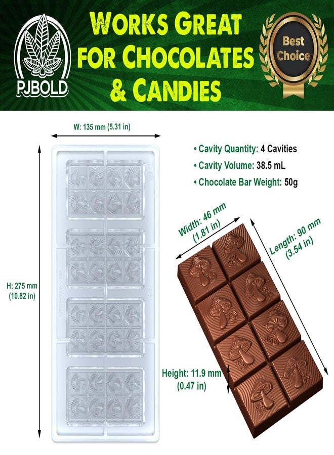 PJ Bold Zen Mushroom, Polycarbonate Chocolate Bar Mold, 38mL (50 gram), 8 Piece Bar - Image 2