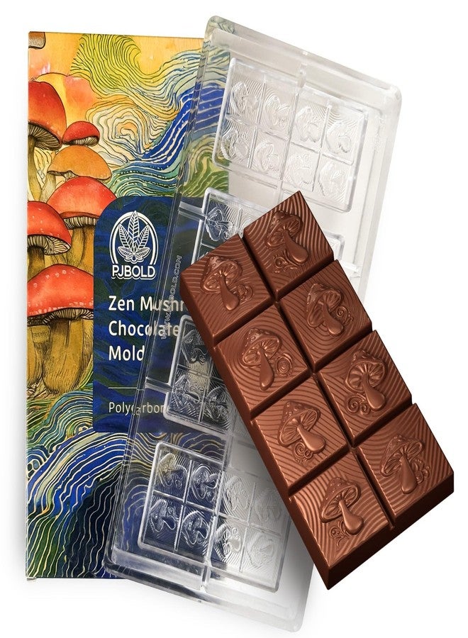 PJ Bold Zen Mushroom, Polycarbonate Chocolate Bar Mold, 38mL (50 gram), 8 Piece Bar - Image 1
