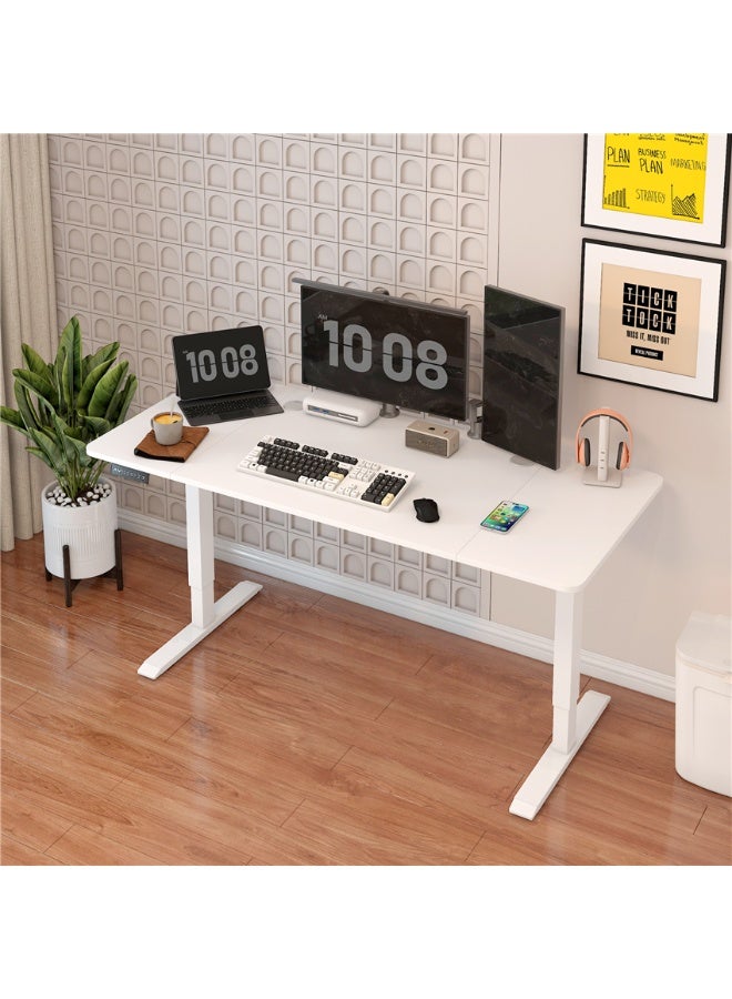 Electric Standing Desk, Height Adjustable Computer Table with Child Lock, Ergonomic Design Home Office Standing Table Desk with Metal Bracket and Wooden Top (140 x 60 cm, White) - Image 1