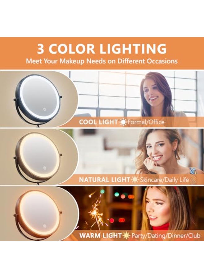 Auxmir 8 Wall Mounted Lighted Makeup Mirror 3200mAh Rechargeable DoubleSided 1X20X Magnifying Mirror with Light Touch Dimmable 3 Color Light 360 Rotation Foldable Extended Arm Black - Image 4