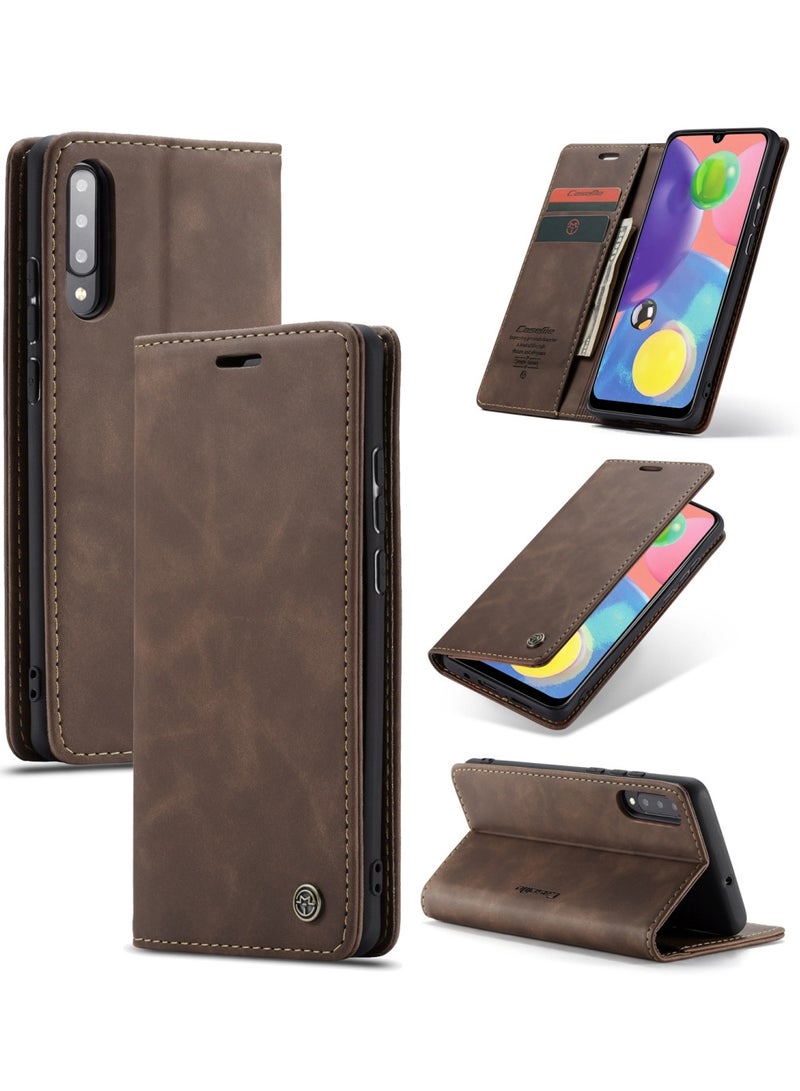 CaseMe Samsung Galaxy A70/A70S Wallet Case Book Folding Flip Folio Case with Magnetic Kickstand Card Slots Protective Cover - Coffee - Image 1